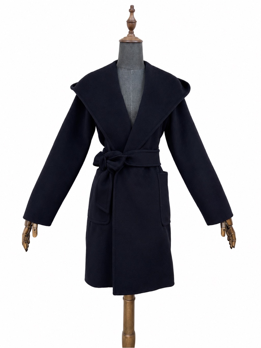 MaxMara Navy Wrap Belted Trench Coat with Wide Collar